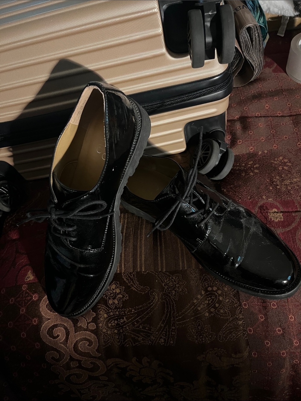 Franco Sarto Black Patent Leather Lace-Up Oxfords